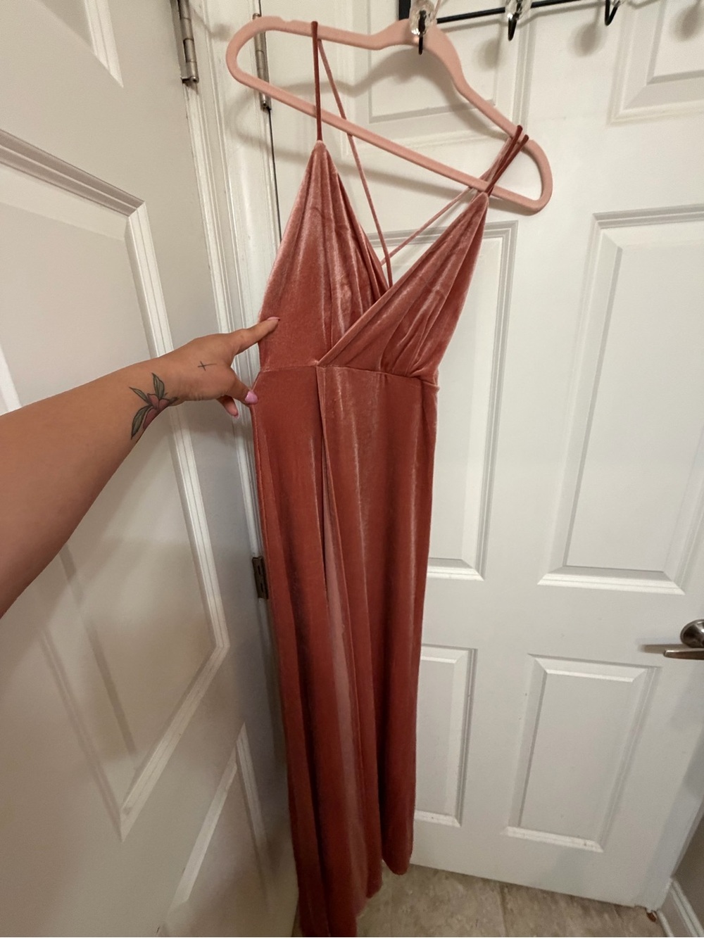 Velvet Maxi Dress in Dusty Rose with Strappy V-Neck